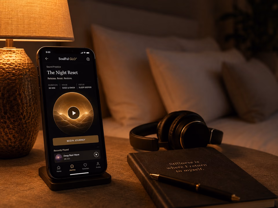 Lydhealende app til ro ved sengetid, journalføring og meditation