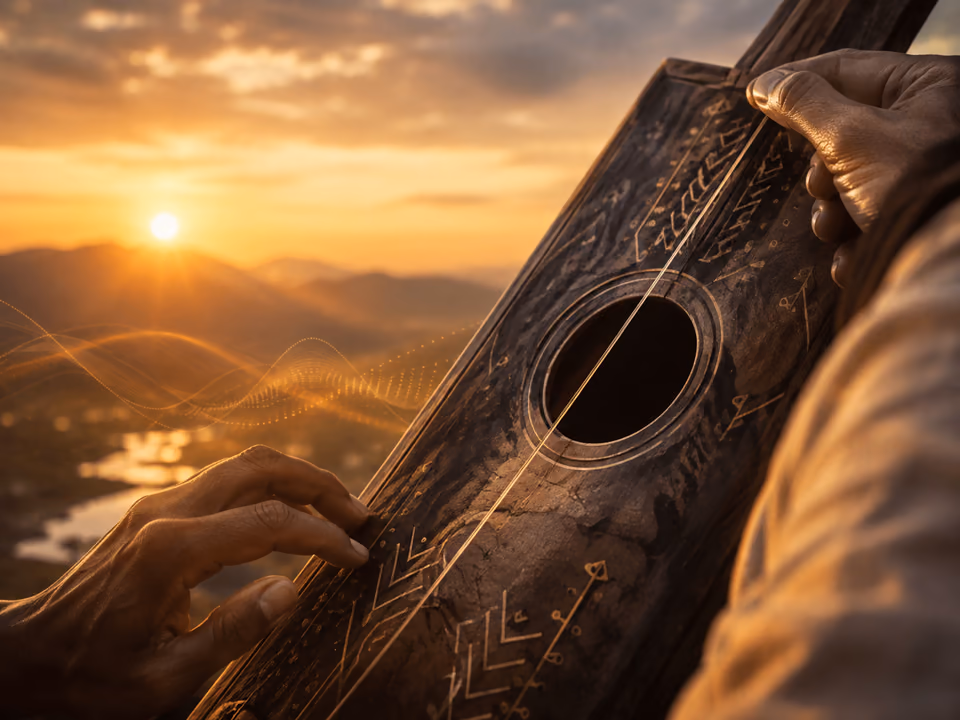 Pena played at sunrise with gentle golden sound waves